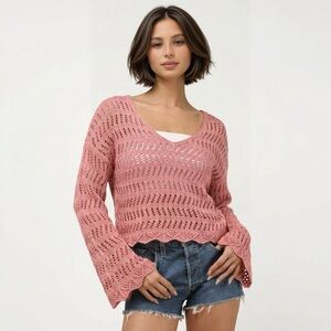 NWT $75 Women’s Dex Apricot 100% Cotton Open Knit Crochet Sweater Size Medium